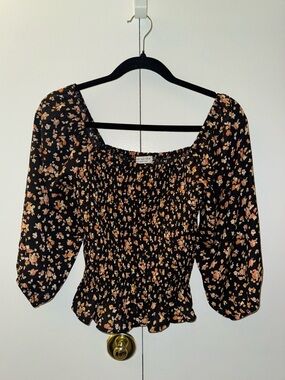 Floral Cropped Blouse | Black & Orange